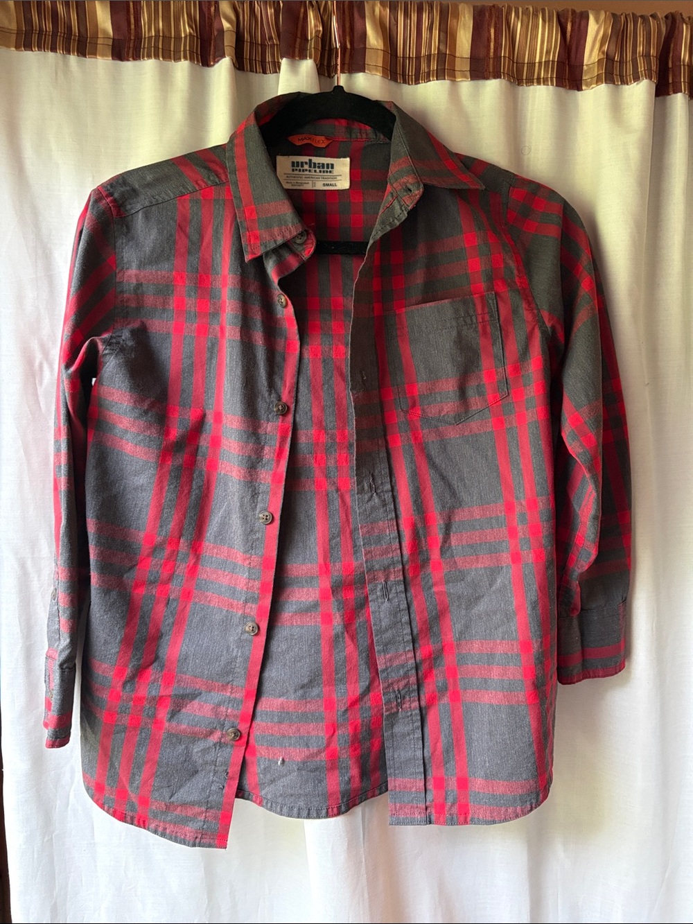 urban pipeline Red and Gray Plaid Button-Down Shirt